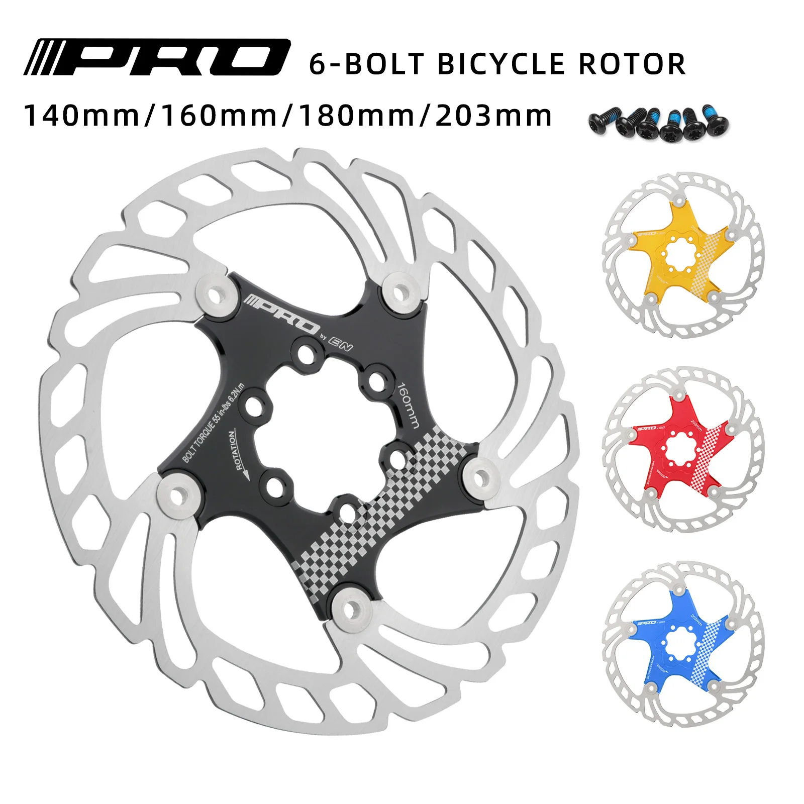 

IIIPRO Bicycle 6-Bolt Rotor 140mm/160mm/180mm/203mm Disc Brake Rotors Mtb Road Bike Disc Brake Ultralight Rotor