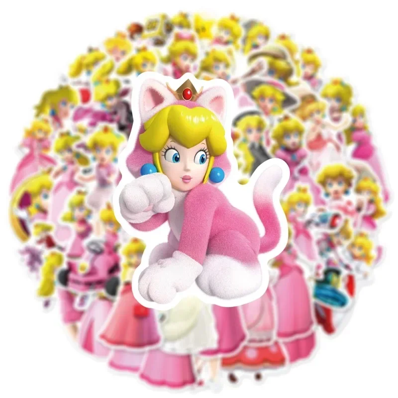 50PCS Animation Game Sticker Princess Peach Cartoon Graffiti Stickers Notebook Storage Boxes Guitar PVC Waterproof Stickers