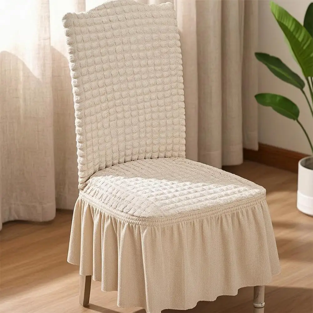 Washable Dining Chair Decor Stretchable Chair Covers with Skirt Bubble Texture Chair Slipcovers Machine Washable Dining Office