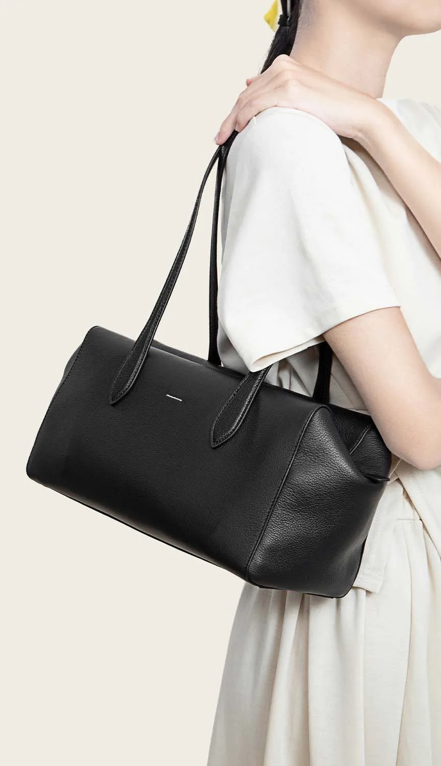 2026 New Style Genuine TopGrain Cowhide Bowling Pillow Bag, Large Capacity Commute Tote Bag, Women's Shoulder & Handbag