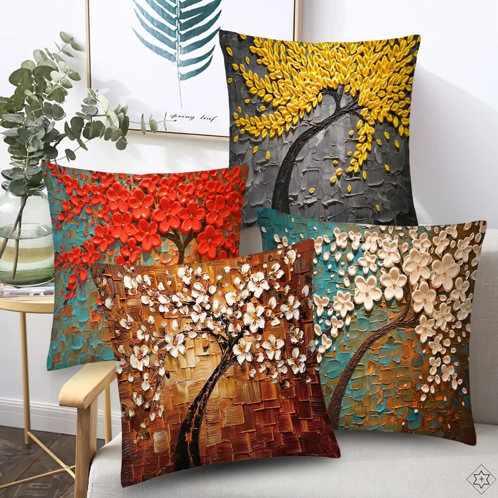 Housse de coussin en Polyester, peinture à l'huile de Style nordique, 45x45cm, pour canapé, voiture, décoration de la maison, taie d'oreiller décorative