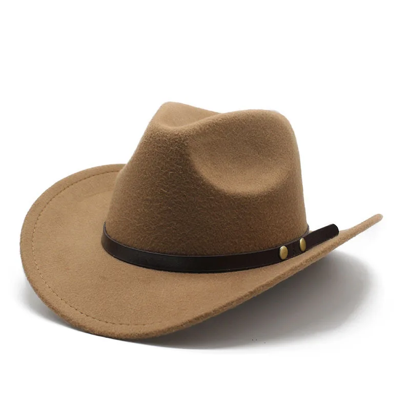 Neue Unisex Vintage Western Cowboy Cowgirl Filzhut mit Punk Gürtel Winter Herbst Panama Nachahmung Wolle Jazz Cap – Detail 10