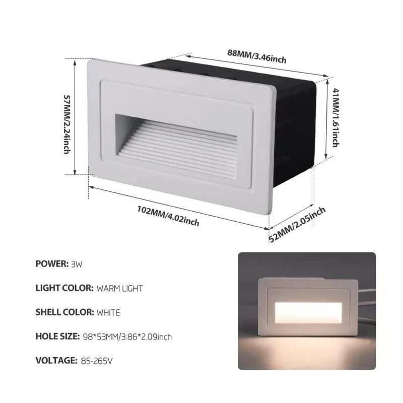 Imagem -03 - Lâmpada de Parede Led 3w à Prova Dip65 Água Ip65 Passo Luz Recesso Interior Exterior Escada do Hotel Corredor Iluminação Noturna Ac110v240v 220v