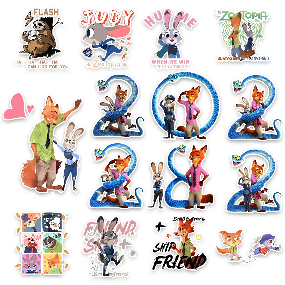 60 قطعة ملصقات فيلم الرسوم المتحركة Zootopia البلاستيكية جودي هوبس نيك وايلد مضحك لطيف خربش DIY بها بنفسك سجل القصاصات الغيتار الهاتف لاصقة تزيين