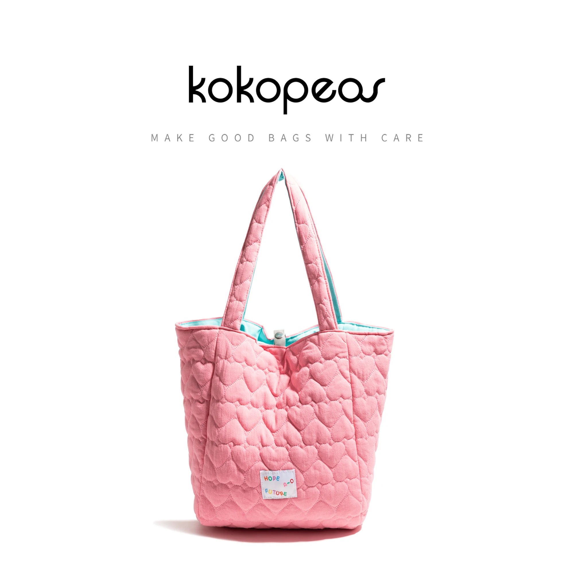 

KOKOPEAS Padded Down Quilted Heart Square Tote Handbag Candy Color Double Side Use Women's Practical Large Capacity Shopping Bag