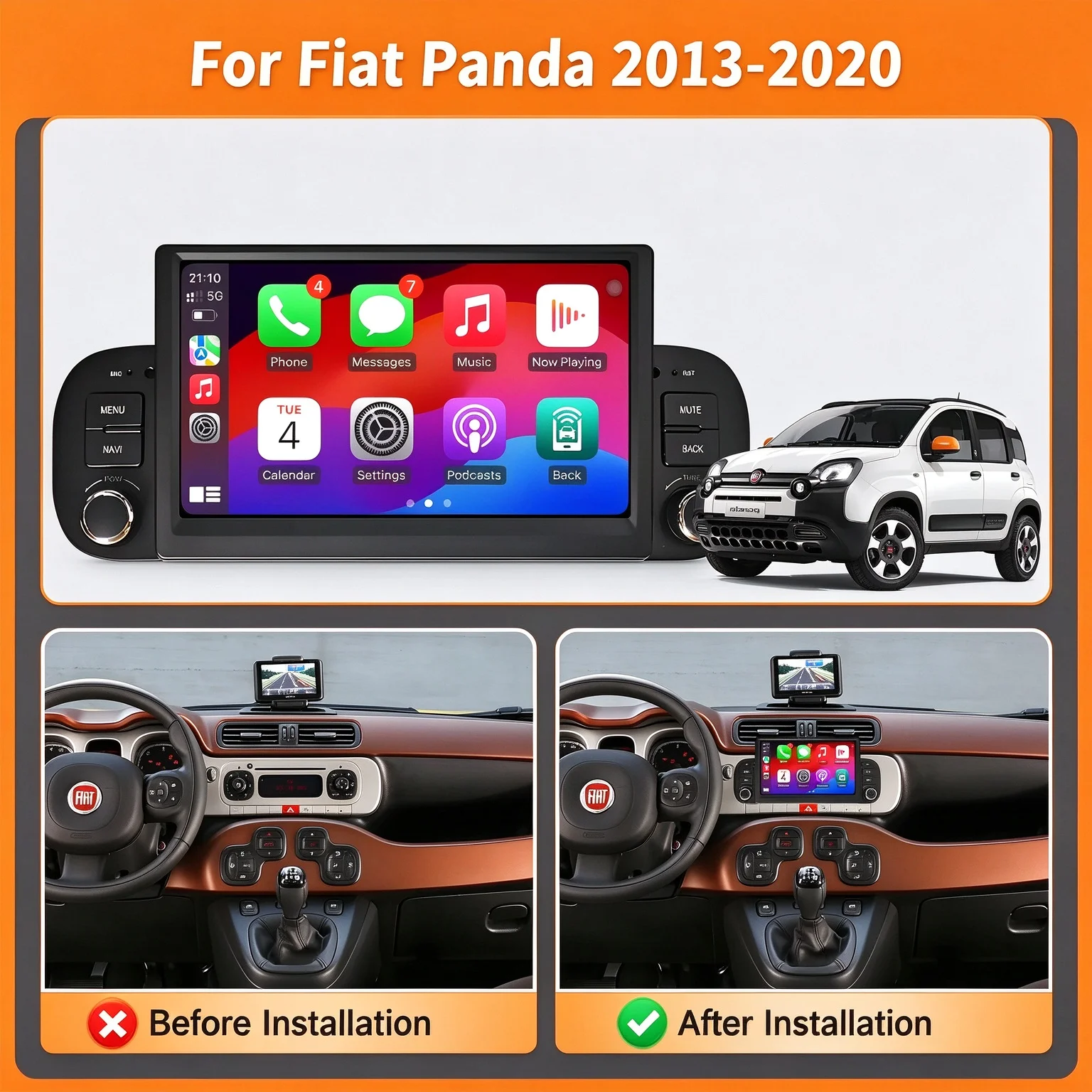 7 Inch Car Radio Android 14 For Fiat Panda 2013-2020 GPS Wireless Bluetooth CarPlay 7862 Head Unit Touch Screen
