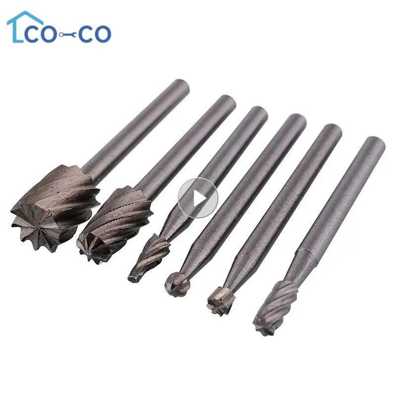 6PCS Rotary Cutter File HSS Routing Router Drill Bits Set Carbide Rotary Burrs Tool Wood Stone Metal Root Carving Milling Cutter