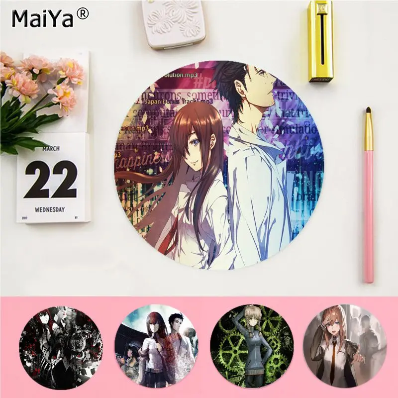 Anime Steins Gate Mousepad Round Custom Skin Desktop Desk Mat Kawaii accessori da gioco studenti che scrivono Pad Mouse Pad per PC