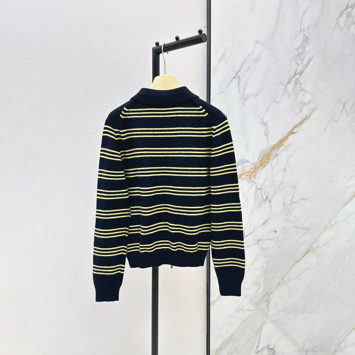 2026 high-quality women's Tibetan blue yellow striped lapel zipper knitted jacket--hb729