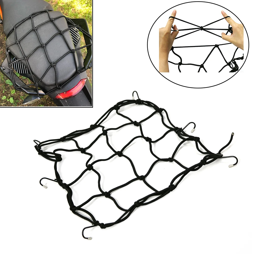 Universal Motorcycle 6 Hooks Luggage Net Bike Hold down Fuel Tank Luggage Mesh Web Bungee Black Helmet Bike Tank Car styling