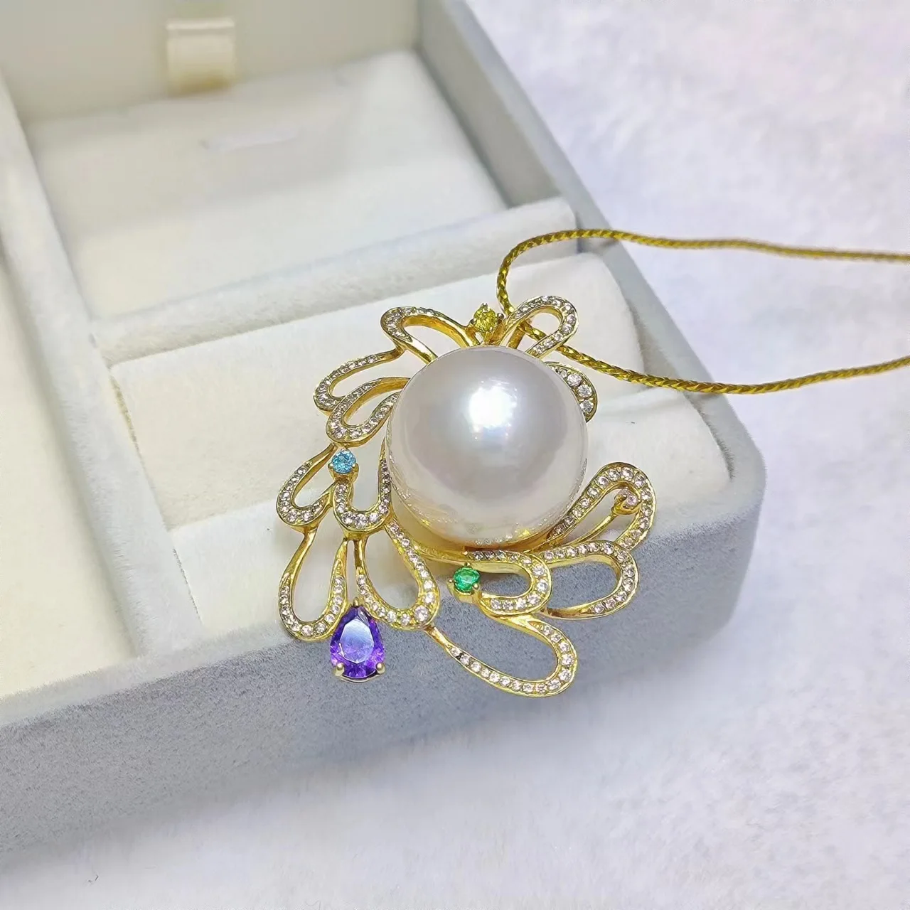 18K Gold 15-16mm Natural Freshwater Edison Pearl Pendant, Round Almost Flawless Strong Luster, Elegant Pearl Jewelry Gift