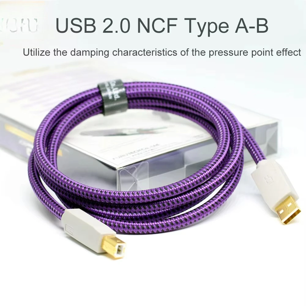 GT2 NCF USB-B Type A-B  USB A To B Cable Solid 10% Silver-Plated HiFi Audio USB2.0 Digital Cable for Decoder Sound Card DAC