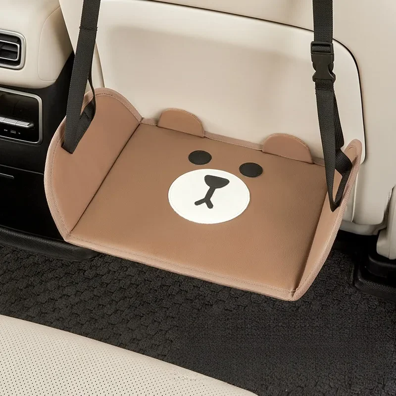 Cute Bear Design Portable Car Back Seat Foot Rest, Adjustable Straps Vehicle Footstool for Business and Travel Comfort