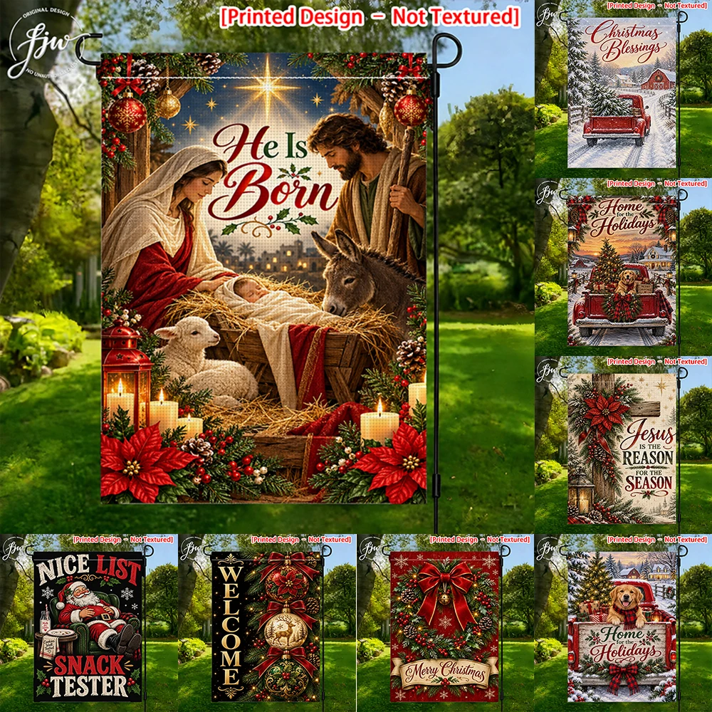 1pcs Christmas Garden Flags, Seasonal Outdoor Holiday Yard Decor, Nativity/Xmas Truck/Welcome Christmas Banner for Lawn Patio