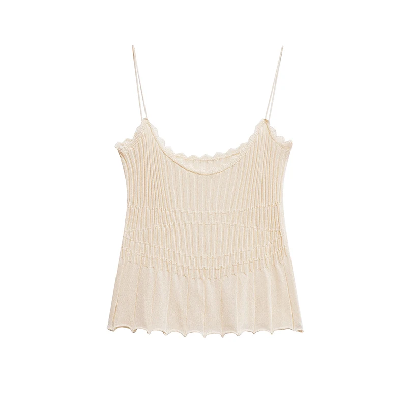 Letni, dzianinowy, prążkowany top damski na ramiączkach, oryginalny projekt, dopasowany krój, włókno poliestrowe, pojedynczy element, kolor
