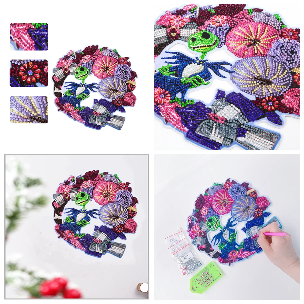 1 قطعة DIY الماس الفن أكاليل عيد الميلاد لديكور الحائط ، خشبية كريستال حجر الراين الماس اللوحة أكاليل الباب ، هدايا عيد الميلاد