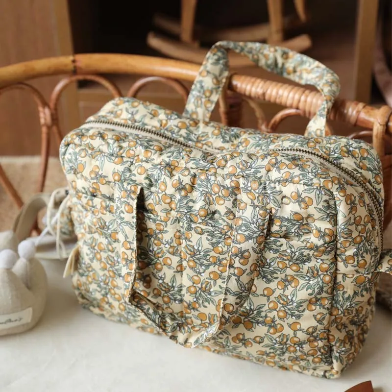 Mommy Bag Storage Bag Multi-functional Shoulder Bag Cotton Quilted Floral Portable Handbag Crossbody Lunch box Bag