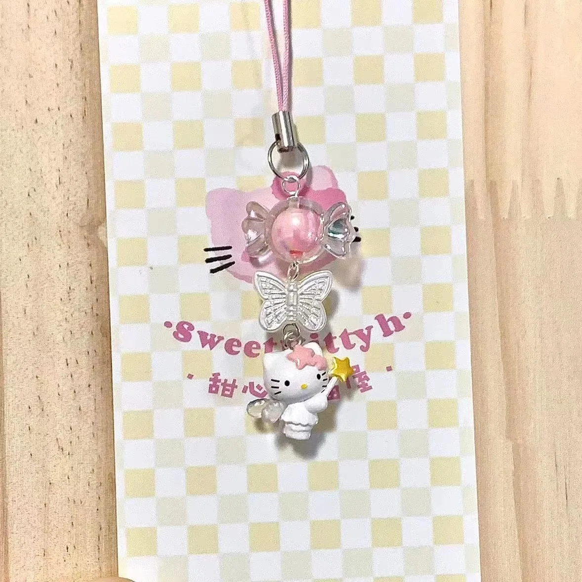 Kawaii Sanrio Hello Kitty Cos Angel Fox Pegasus Phone Camera Chain Girl Cartoon Keychain Pendant Decoration Gifts Bag Parts