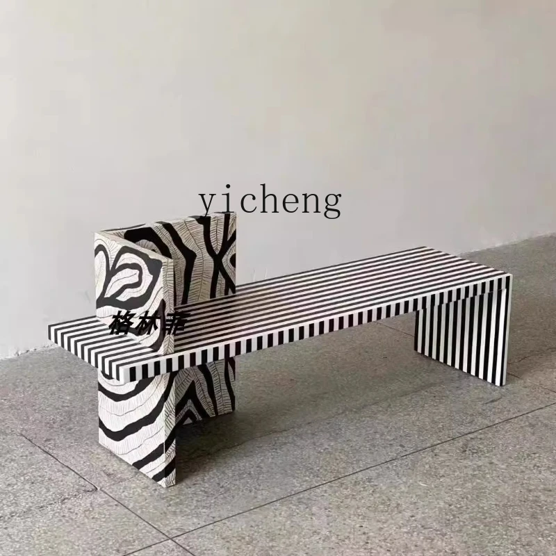 

ZK simple casual striped bench model house B & B personalized painting solid wood bedside stool household