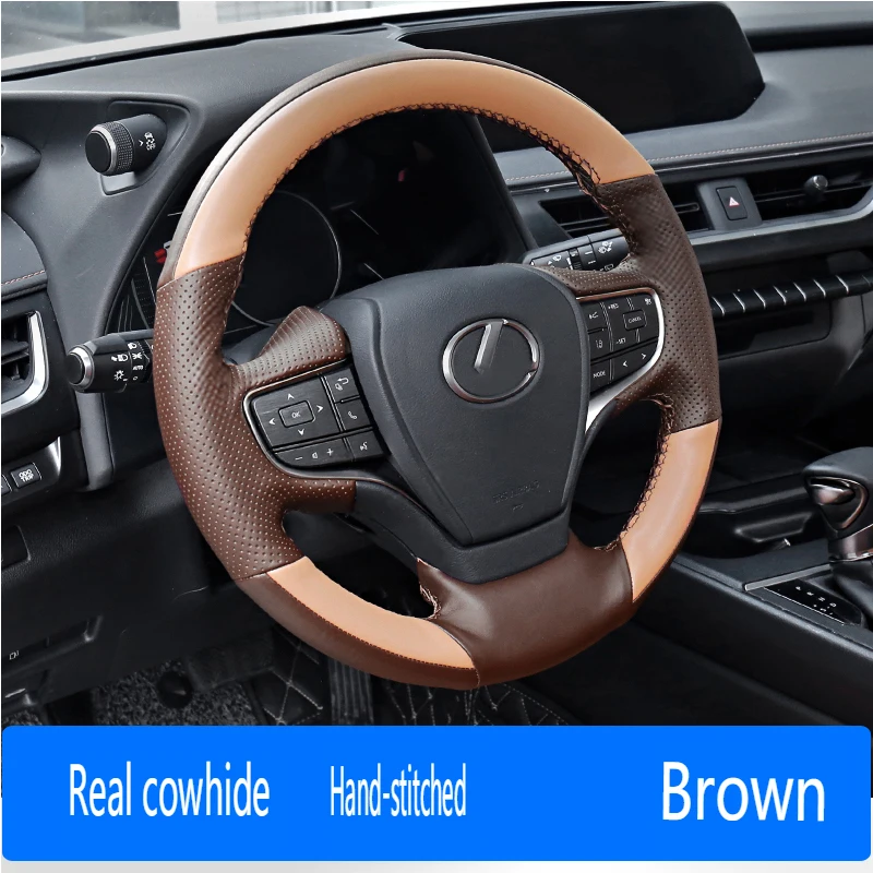 Brown Leather for Lexus ES ES200 ES260 ES300 ES300h 2018-2022 Hand Sewing Car Steering Wheel Cover Protective Car Accessories