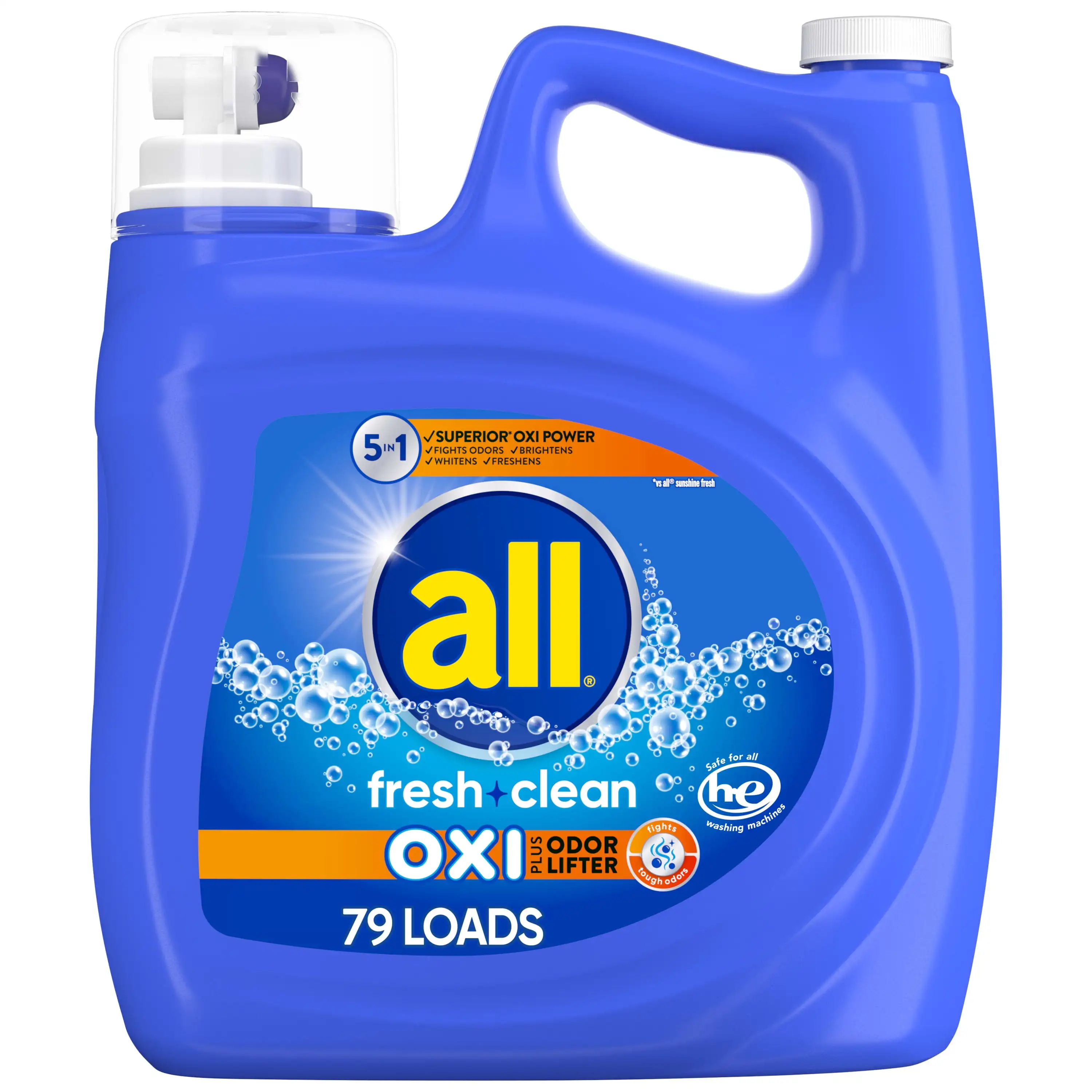 

Liquid Laundry Detergent Fresh Clean Oxi Plus Odor Lifter 141 Fl Oz 79 Loads for Use in All Water Temperatures