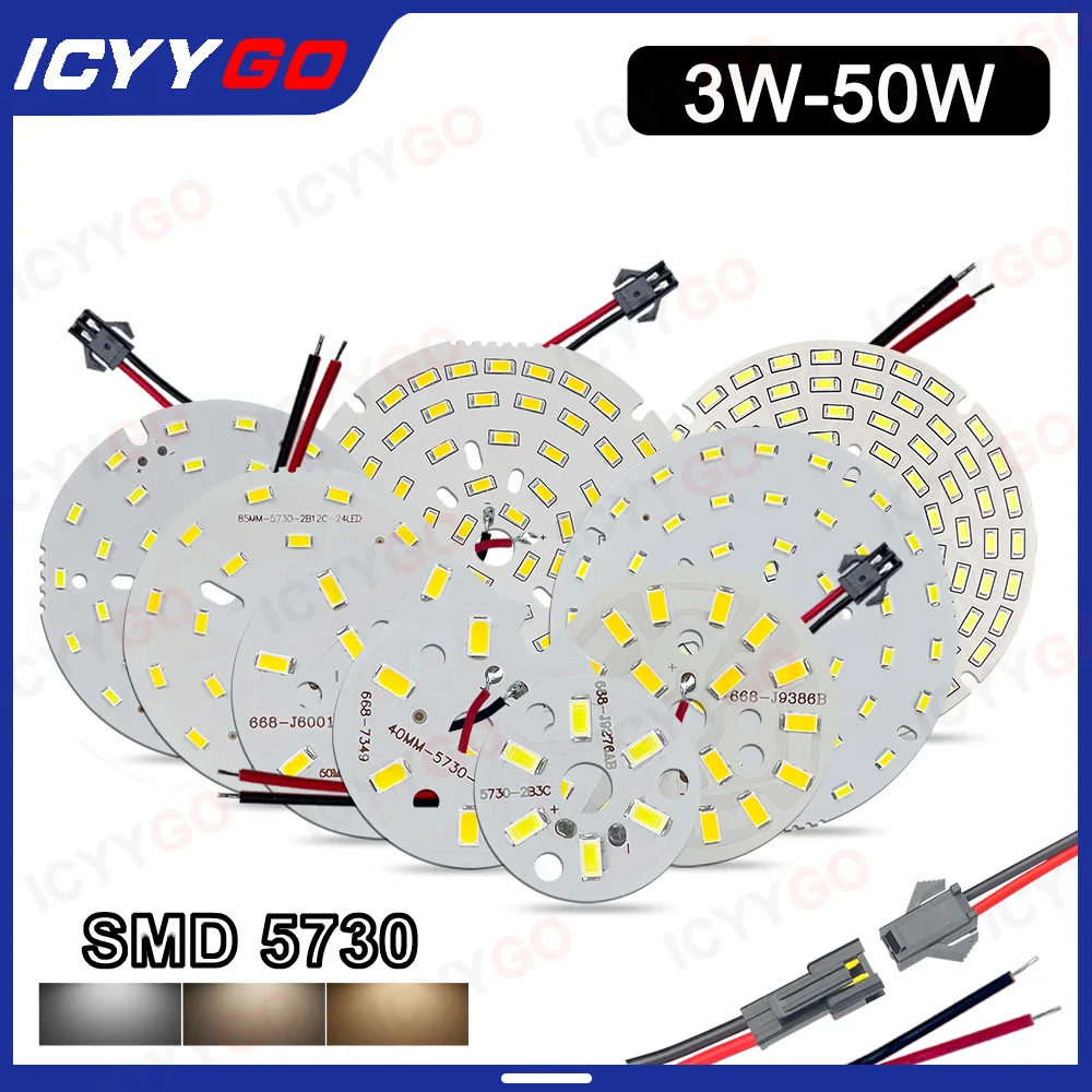 1PCS 3W 5W 7W 9W 12W 15W 18W 24W 36W 50W 9V-160V PCB Board LED Light Panel For DIY Ceiling Bulb Downlight Soldering Plug Wire