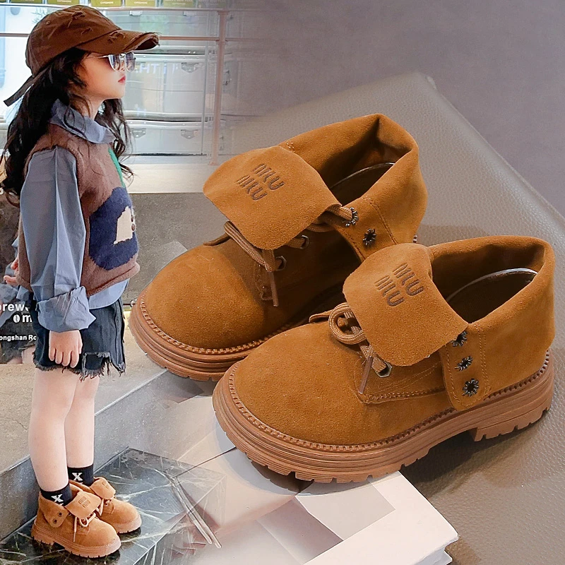 

Зимние уличные теплые ковбойские высокие сапоги в стиле ретро, бархат из искусственной кожи оленя, желтая мягкая подошва, нескользящие детские сапоги