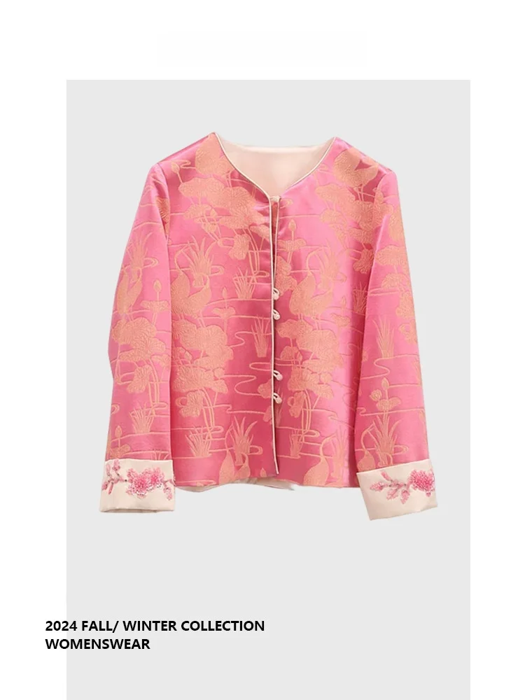 

Forever 21 Chinese Style Embroidered Jacket Women's Spring 2026 High End Feeling Long Sleeve round Neck Outerwear