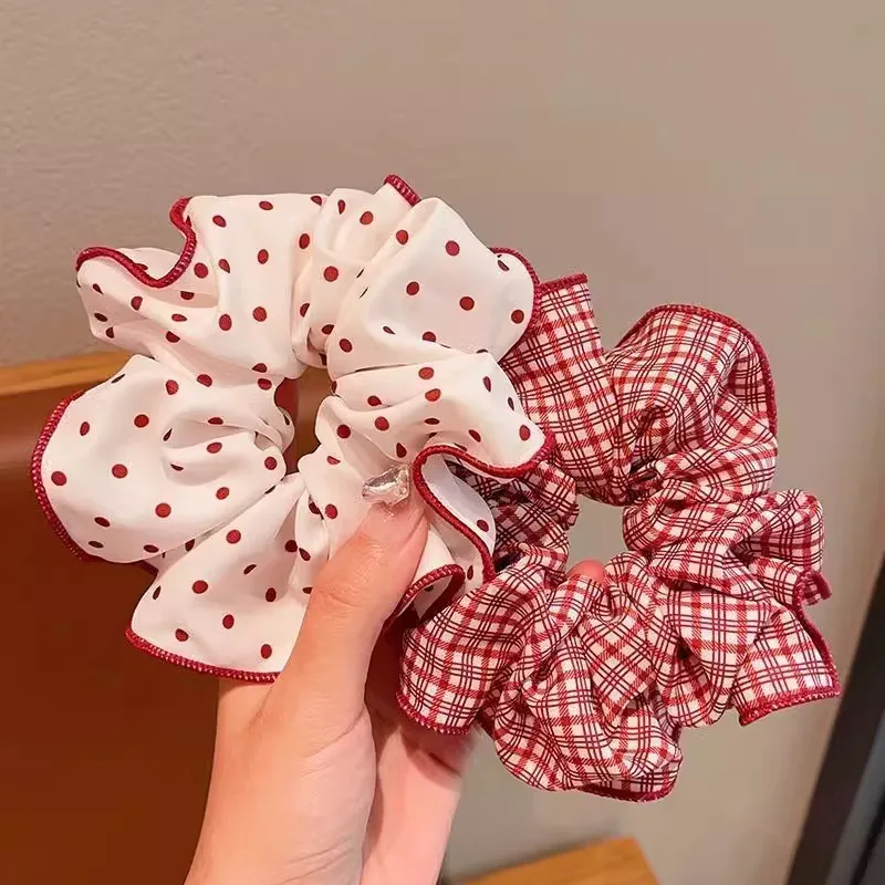 2/3 قطعة الراقية الأحمر لطيف نقطة منقوشة Scrunchies للنساء الفتيات لينة مرونة العلاقات الشعر لطيف العصابات الشعر موضة إكسسوارات الشعر