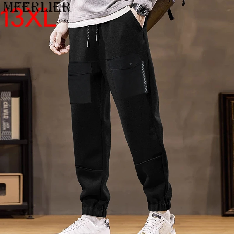 

13XL 12XL Cotton men pants autumn winter chubby straight tube loose sports leisure striped plush long tidal 11xl 190kg