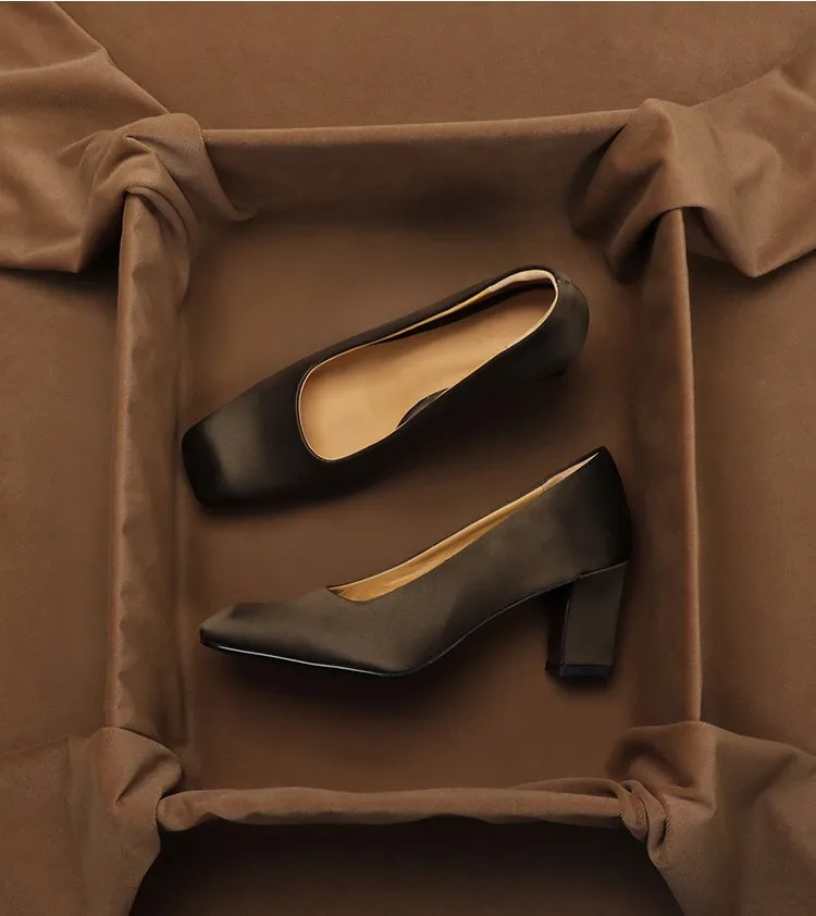 

Туфли-лодочки SHOEBOX во французском стиле с низким вырезом, квадратным носком и массивным каблуком для женщин, весна 2026, элегантные повседневные слипоны на плоской подошве