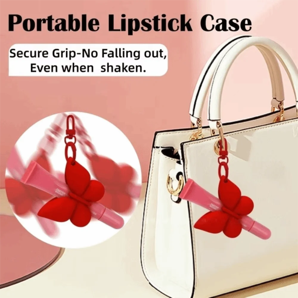 Butterfly Shape Butterfly Lipstick Holder Silicone with Keychain Silicone Lip Gloss Protective Sleeve Portable