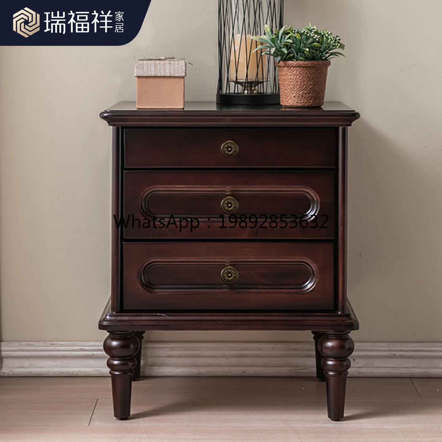 LYY American Country Style Solid Wood Nightstand Double Drawer Simple Retro Furniture Classic Master Bedroom Bedside Cabinet