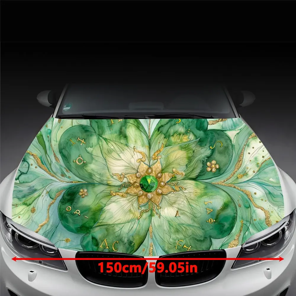 Green Mandala Flower Emerald Four Leaf Clover Car Hood Wrap Color Vinyl Sticker Truck Graphic Bonnet Auto Accessories Decal Gift