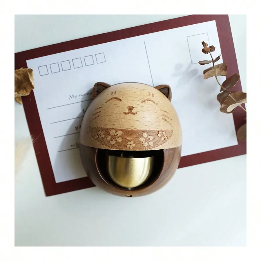 

Creative Wind Chime Lucky Cat Bronze Bell Door Clock Bedroom Door Walnut Multi Functional Home Decoration Creative Moving Gift