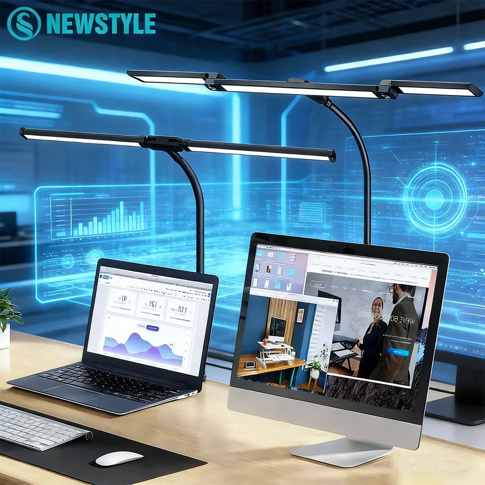 

Настольная светодиодная лампа для дома и офиса с защитой зрения, без мерцания, с гибким штативом, регулируемая яркость, USB-подключение, для чтения и работы за ПК