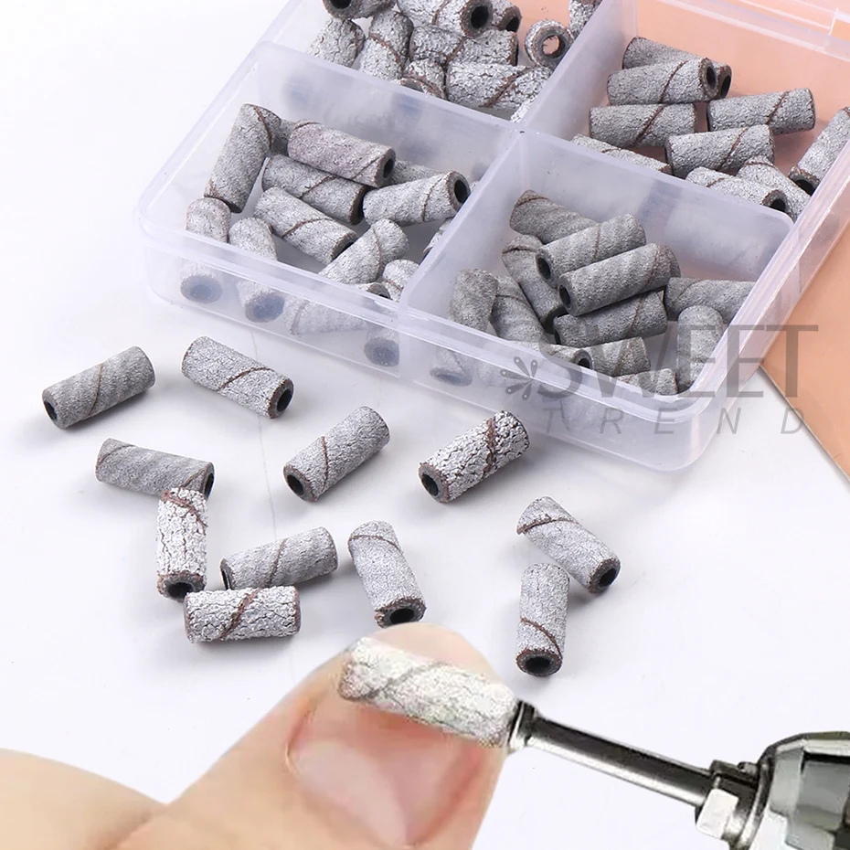 60pcs/ Box Mini Nail Drill Bits Sanding Bands 80/120/180/240 Grit Electric Manicure Gel Polish Remove Milling Accessories Tools