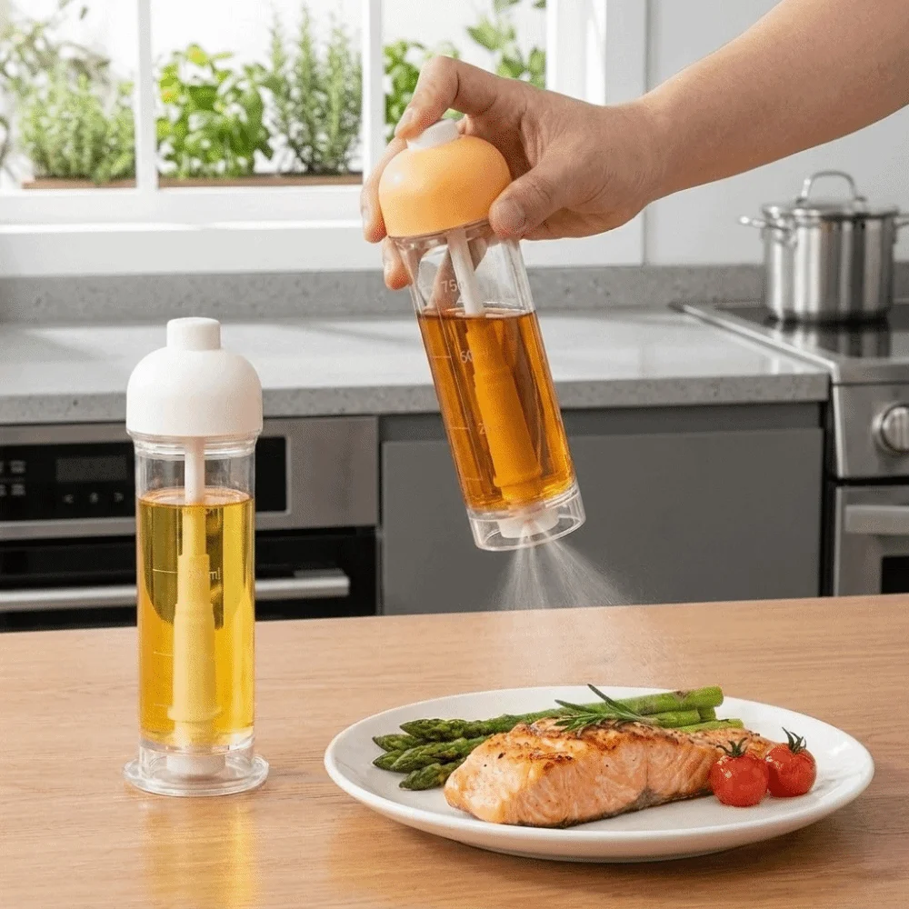Plastic Down-Spray Oil Bottle Food Grade Transparent Press Oil Sprayer Anti Slip Measurable Scale Seasoning Bottle Baking