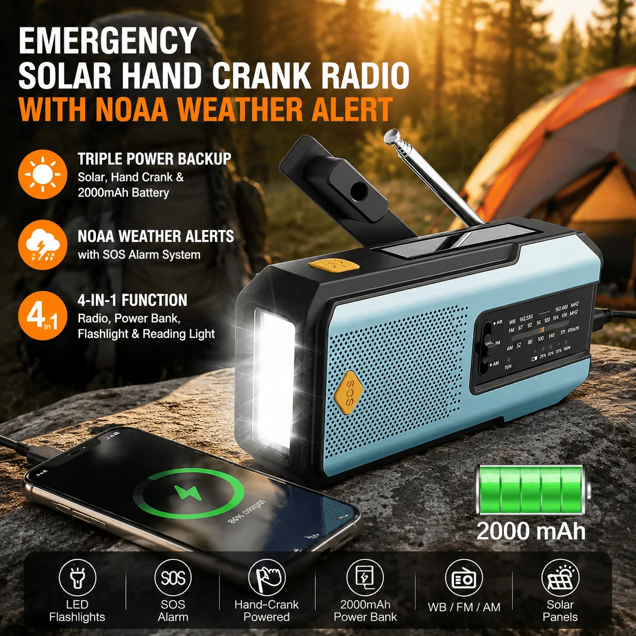 Outdoor Power Equipment Brands - Emergency Solar Hand Crank NOAA Weather
