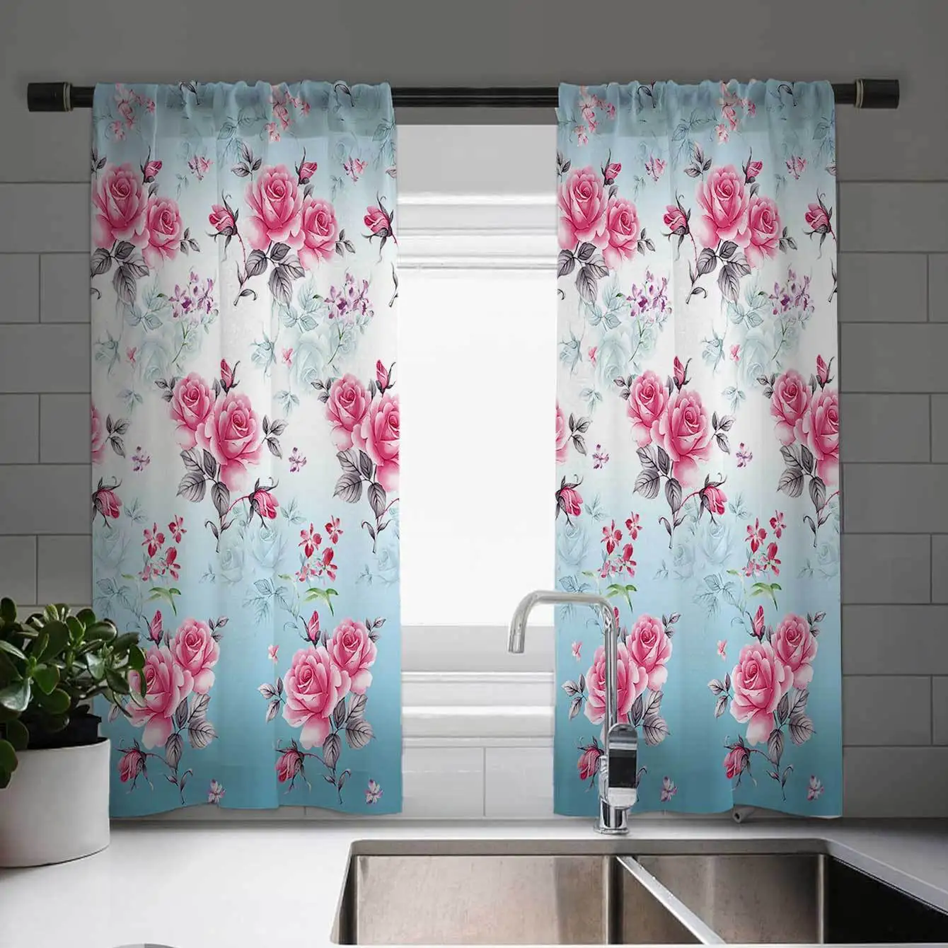 

2 Panel Tulip Flower Print Curtain Flamingo Curtain Sunflower Curtain for Bedroom Living Room Kitchen Window Grommet Top cortina