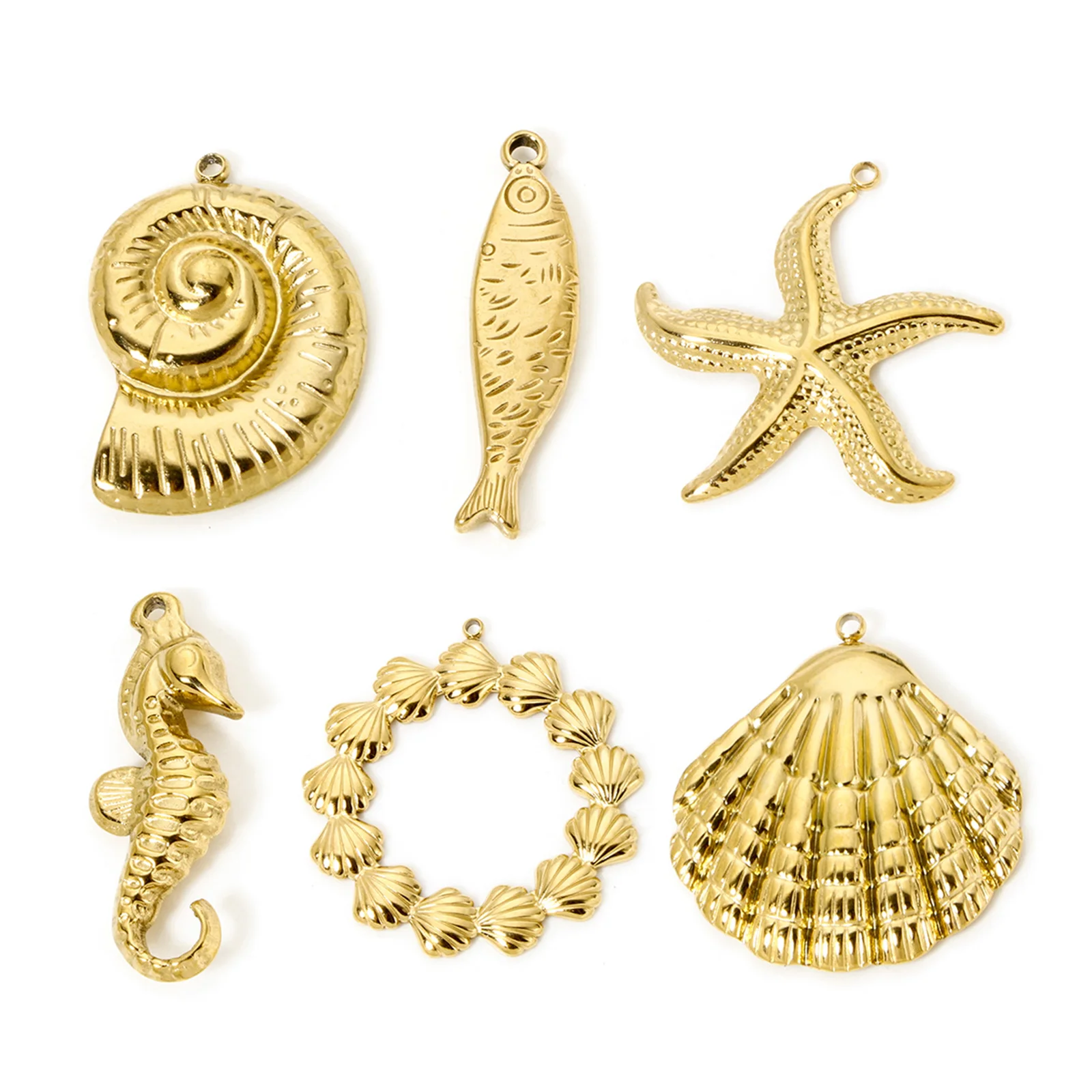 1 Piece 304 Stainless Steel Ocean Jewelry Pendants For DIY Jewelry Making18K Real Gold Plated Seahorse Animal Shell 3D Charms