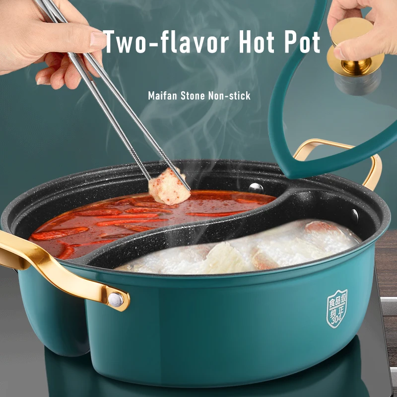 Mandarin Duck Pot With Two Lids Die Casting Maifan Stone 304 Stainless Steel Divided Pot Non-stick Two-Flavor Hot Pot view 6