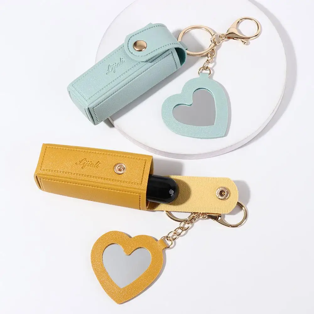

Outdoor Keychain Lipstick Bag Portable Mini Lip Gloss Bag Fashion with Mirror Makeup Lipstick Holder Girls