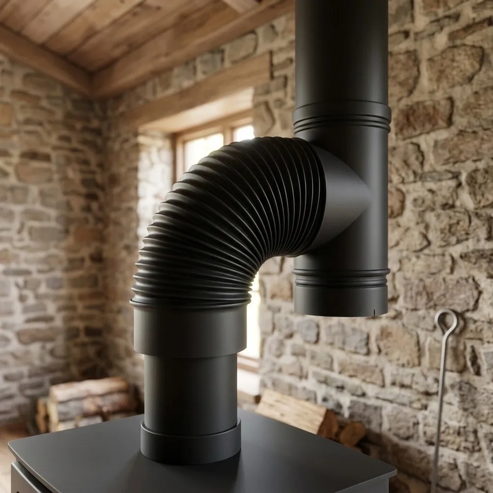 For Wood Stove Chimney Elbow 90 Pipe Bend Fireplace Setup Easy Installation Fireplace Pipe Metal Construction 90 Degree Bend