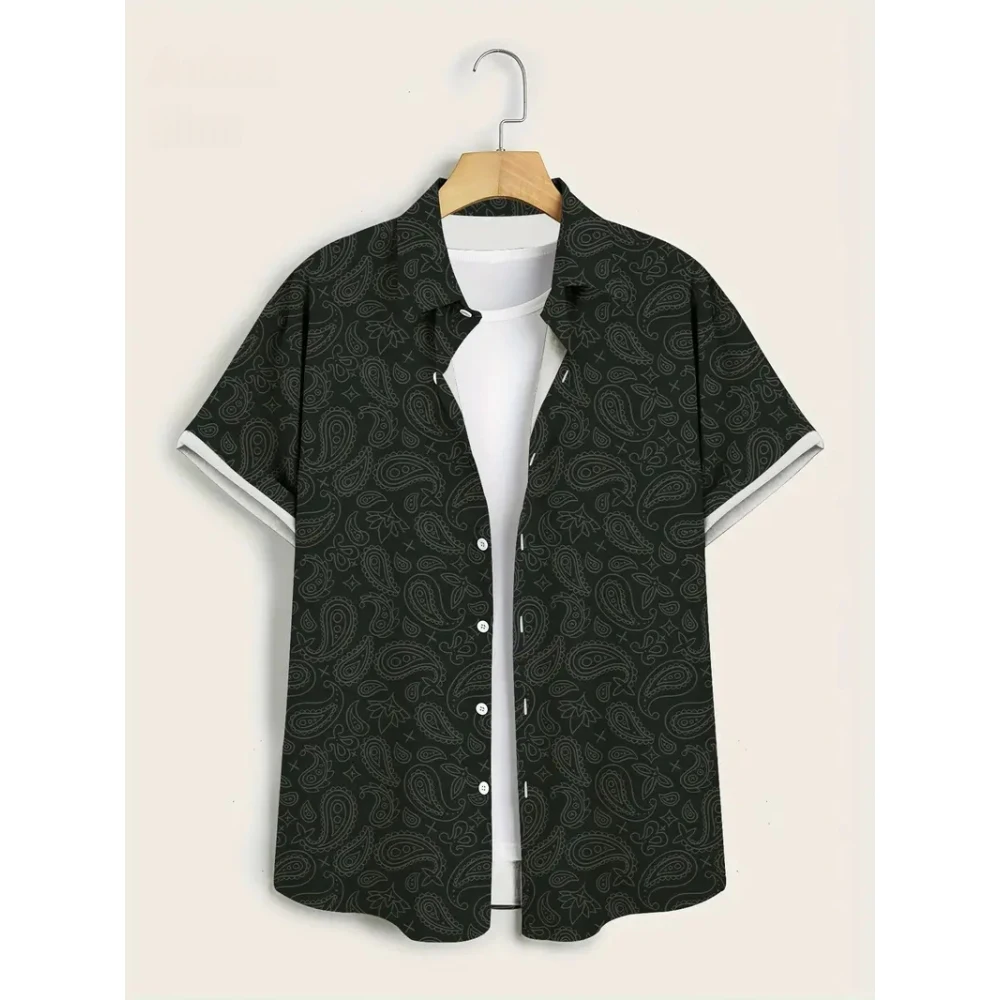 Summer Men's Tribal Totem Short Sleeve Shirt Men's Retro Fashion Oversized Button Short Sleeve T Shirt Hawaii Male Tees Tops