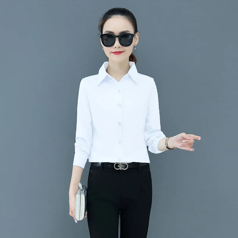

Spring Autumn Women's Basic Business Base Shirts Simple Solid Single Breasted Shirt Temperament Slim Fit Turn-Down Collar Tops
