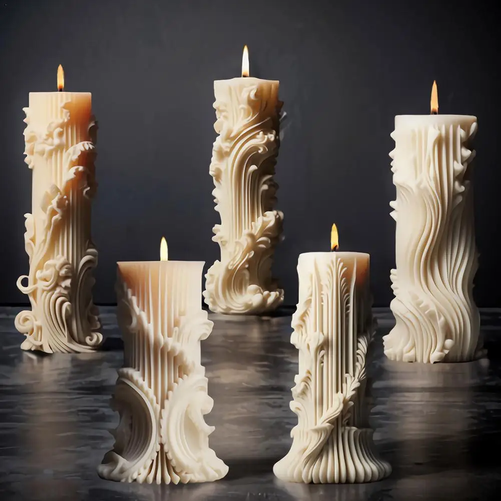 3D Creative Cylindrical Candle Mold Wave Pattern Circular Column Soap Resin Mold Handmade Incense Candle Silicone Soap