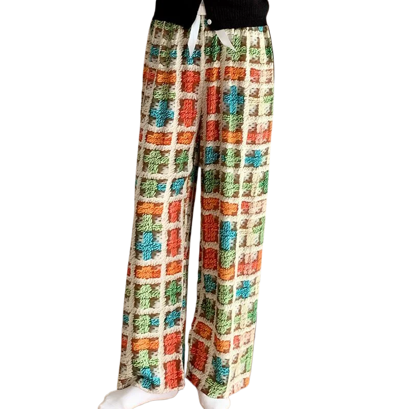 

Casual Loose Cotton and Silk Pants Thin High-end 3D Three-dimensional Artificial Cotton Home Pants Women' Summer Lounge Trousers