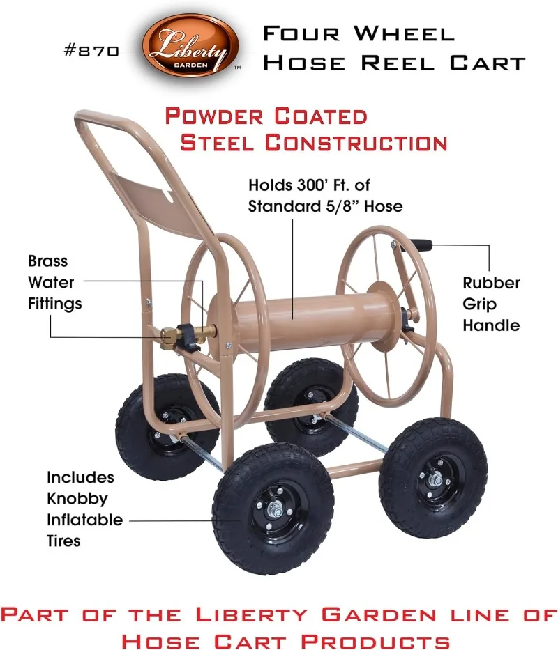 Imagem -02 - Liberty Garden-steel Frame Água Mangueira Reel Cart para Quintal Jardim Gramado Bege Industrial Rodas 300 Pés de 625 Polegada