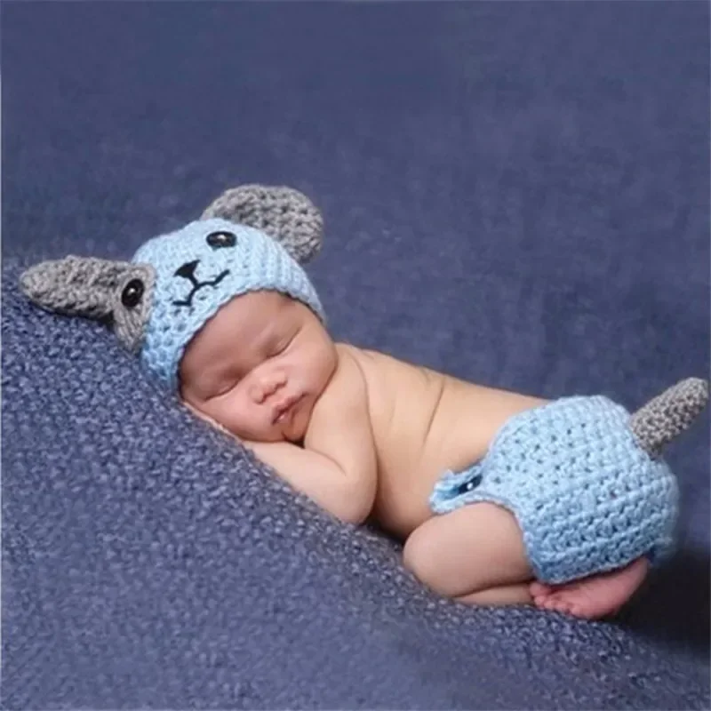 Newborn Baby Photography Props Boy Girls Photo Shoot Props Outfits Crochet Knitted Costume Unisex Cute Infant Hat Pants